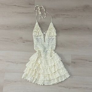 Fashion Nova Cream Lace Ruffle Dress